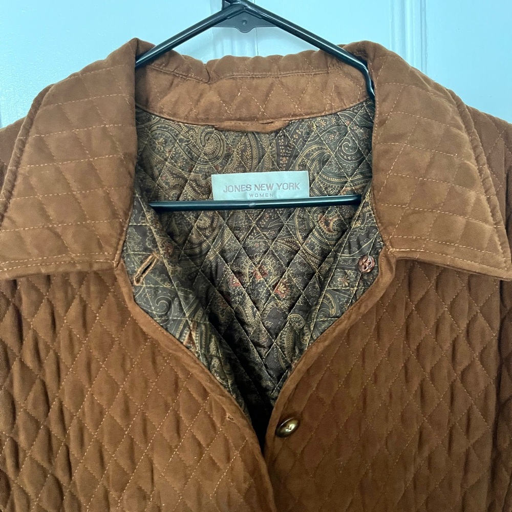 Jones New York Brown Quilted Utility Jacket